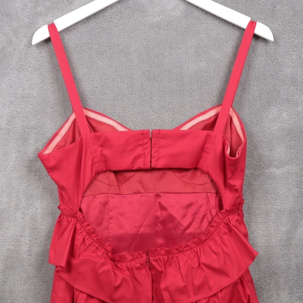 NANETTE LEPORE Red Ruffle Tiered Mini Dress Cutout Back Romantic Valentine Sz 10